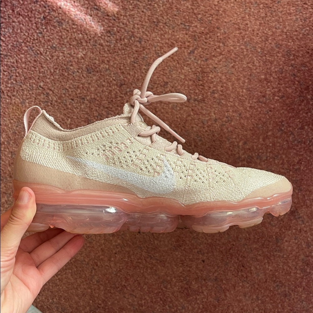 Nike Women's Cream and Pink Knit Sneakers